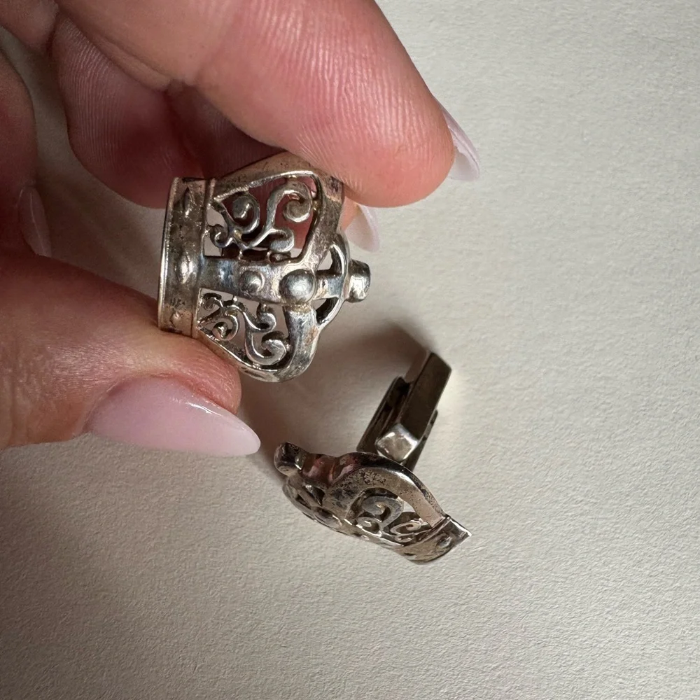 Elegant Vintage Sterling Silver Filigree Crown Cufflinks 12.6